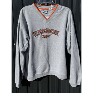 Vintage Women's Large Reebok sweater Gray & Orange V-Neck 100% Cotton